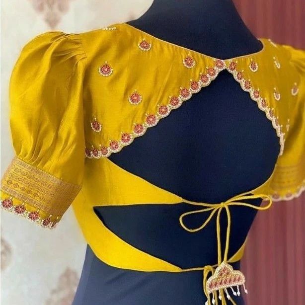 back side yellow blouse design